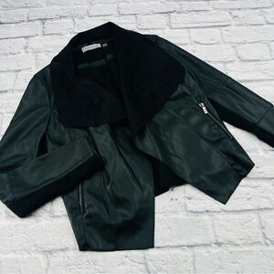 Bagatelle Black Faux Leather Blazer Jacket Small Cropped Open Front